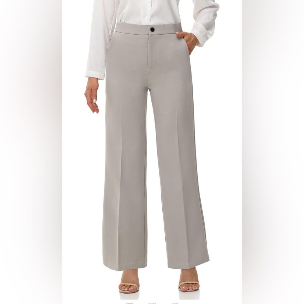 Soojun Women's Flat Front Wide Leg Pants Business Casual Trousers Office